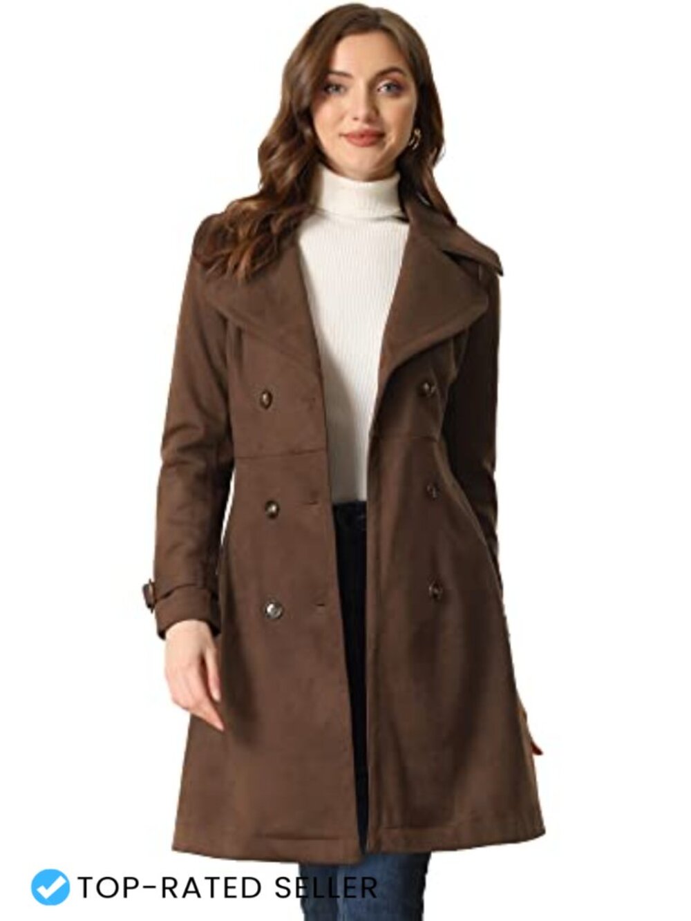 Faux Suede Trench Coat Belted Women's Fall Winter Overcoat Long
